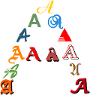 Der Buchstabe A in verschiedenen Fonts / Graphemen