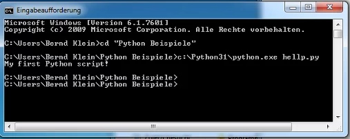 Starten eines Python-Programmes von der Eingabeaufforderung.